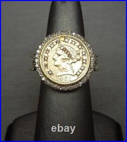 Real Moissanite 1851 Dollar Coin Vintage Engagement Ring 14K Yellow Gold Plated