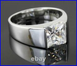 Real Moissanite 1Ct Princess Men's Solitaire Engagement Ring 14K White Gold Over