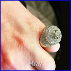 Real Moissanite 2.10Ct Round Cut Men's Pinky Wedding Ring 14K Yellow Gold Finish