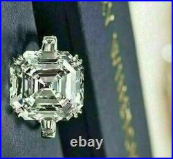 Real Moissanite 3Ct Asscher 3-Stone Engagement Ring 14K White Gold Plated Silver