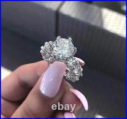 Real Moissanite 3.00Ct Round Solitaire Engagement Ring 14K White Gold Plated