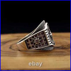 Real Pure 925 Sterling Silver Lab Gemstone Ring Retro Vintage Gift Onyx For Men