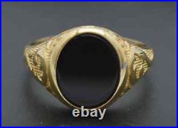 Real Solid 14K Yellow Gold Oval Black Onyx Signet Vintage Style Ring ALL Sizes