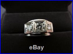 Retro Vintage Men's Three Diamond Stone Ring White Gold Size 7.25