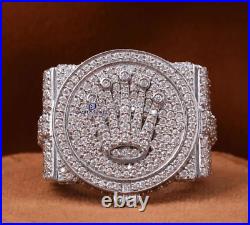 Round Cut Moissanite Chunky Ring New Hip Hop Custom Design Silver Men's Ring