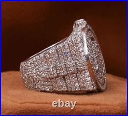 Round Cut Moissanite Chunky Ring New Hip Hop Custom Design Silver Men's Ring