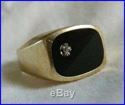 SALE! Vintage 10K 4.66 Grams Yellow Gold Black Onyx Diamond Men Signet Ring 8.5