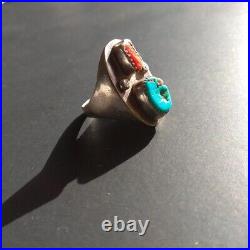 SANDCAST ANTIQUE size 12 ring Southwest turquoise coral Zuni Navajo STERLING 925