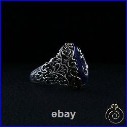 Sailor Anchor Sapphire Cocktail Mens Ring Vintage Silver Navy Engagement Jewelry