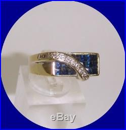 Sharp Vintage Men's 18k White Gold Sapphire & Diamond Ring- Size 8