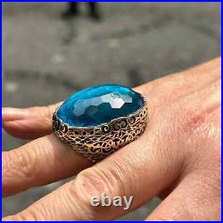 Silver Large Aqumaine Stone Ring, Man Blue Zircon Stone Ring Gift For Him