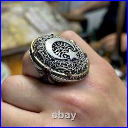 Silver Large Turkish Flag Ring, Silver Large Ruby Stone Ring, Large Mens Ring