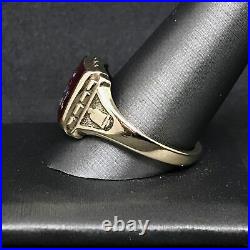 Solid 10K Rose Gold Masonic Freemason Ruby Arrow Bell Vintage Men's Ring Size 13
