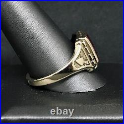 Solid 10K Rose Gold Masonic Freemason Ruby Arrow Bell Vintage Men's Ring Size 13