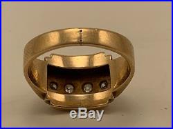 Solid 14 K Gold & Diamond Art Deco Ring Size 7.5 Men's Vintage, Antique, Unique