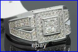 Solid 925 Silver Men's 1.70CT Round Cut Simulated Diamond Engagement Ring