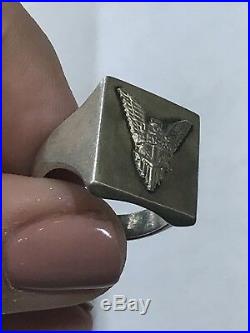 Solid Heavy Sterling Silver Vintage 925 Men's WW2 Merchant Marine Eagle Ring 9.5
