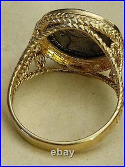 Spanish 1858 Isabella 2 Reale silver gold filled genuine mens size 13 ring