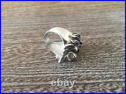 Stainless Steel Heavyweight Vintage 1980's Lions Head Mens Ring Sz. 9