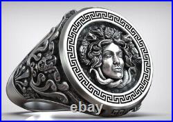 Statement Greek 925 Sterling Silver Gold Versace Style Medusa Men's Ring All