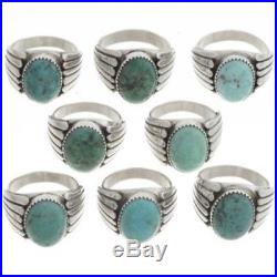 Sterling Kingman Turquoise Men's Ring Vintage Design Navajo Made Sizes 9 to 13