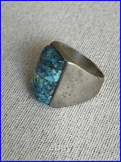 Sterling Silver TURQUOISE Square Navajo Mens Ring Vintage 9.5