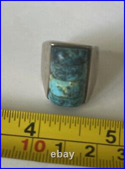 Sterling Silver TURQUOISE Square Navajo Mens Ring Vintage 9.5