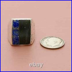 Sterling silver mens vintage onyx & sodalite inlay ring size 8.75