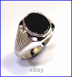 Sterling silver vintage hand crafted quality black onyx mens signet ring