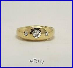 Stunning Estate Men's Vintage Diamond Ring, 14 k yellow gold, size 12, 3 Stone