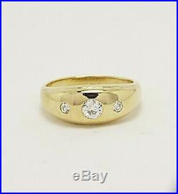 Stunning Estate Men's Vintage Diamond Ring, 14 k yellow gold, size 12, 3 Stone