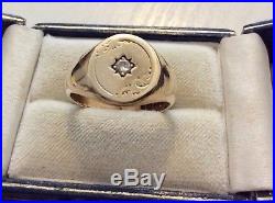 Stunning Gents Super Quality Vintage Heavy Solid 9CT Gold Mens Diamond Ring S. 5