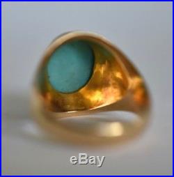 Superb 14 Kt Gold Vintage Persian Blue Turquoise Size 11 1/2 Men's Ring 11 Grams