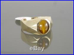 Thick Vintage 14k Yellow Gold Tiger's Eye Cabochon Men's Ring