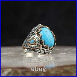 Turquoise Stone Ring, Feroza Ring Silver 925, Vintage Turquoise Ring, Turqoise