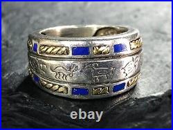 UNIQUE Men's Band Ring Sterling 14K Gold Lapis Lazuli ANCIENT PETROGLYPHS Bilby