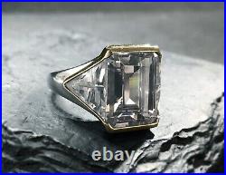 Unique ART DECO MODERNIST Men's Ring Emerald-Cut ROC-CRYSTAL QUARTZ in Sterling