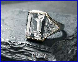 Unique ART DECO MODERNIST Men's Ring Emerald-Cut ROC-CRYSTAL QUARTZ in Sterling