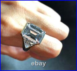 Unique ART DECO MODERNIST Men's Ring Emerald-Cut ROC-CRYSTAL QUARTZ in Sterling