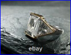 Unique ART DECO MODERNIST Men's Ring Emerald-Cut ROC-CRYSTAL QUARTZ in Sterling