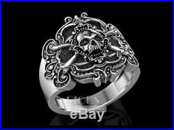 Unique Pirate Skull 925 Sterling Silver Vintage Skull Men's Biker Ring jewellery