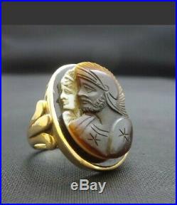 VERY large vintage 14k gold carved agate cameo mens ring