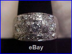 VINTAGEMENS1.01ctw NATURAL DIAMOND RING 14K WHITE GOLD sz9 AWESOME FIND