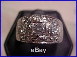 VINTAGEMENS1.01ctw NATURAL DIAMOND RING 14K WHITE GOLD sz9 AWESOME FIND