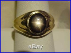 VINTAGEMENS BLACK STAR SAPPHIRE SOLITAIRE RING 14K YELLOW GOLD sz9 BUY NOW