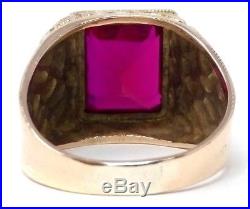 VINTAGE 10K GOLD Nugget Style Men's Emerald Cut RUBY RING Size 9.5 (7.2g)