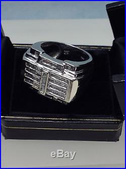 VINTAGE 10K WHITE GOLD with GENUINE 1.00CT BAGUETTE DIAMONDS MENS BIG RING SIZE 10