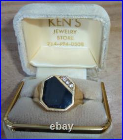 VINTAGE 14K Plumb Gold / Black Onyx & Diamonds Men's Ring Sz 11.5 Weight 7.32g