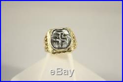 VINTAGE 14K SOLID YELLOW GOLD MENS COB SHIPWRECK SILVER COIN RING 8.6g SIZE 8