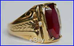 VINTAGE 14K SOLID YELLOW GOLD MEN'S RING NATURAL RUBY 3.80 CT + DIAMONDS Size 10